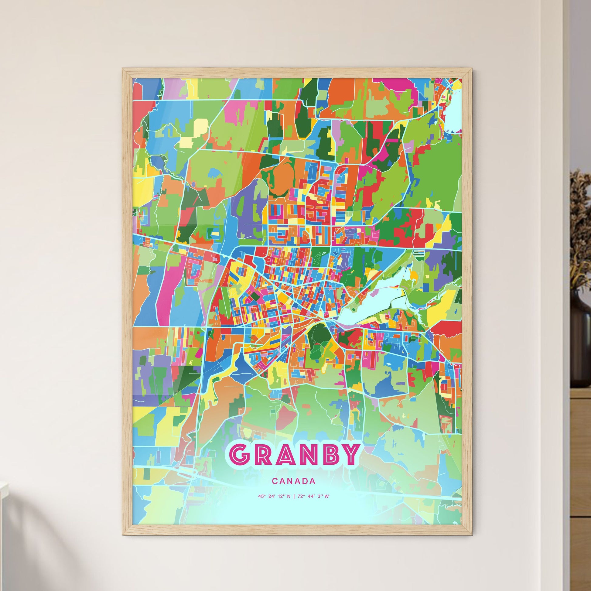 Colorful GRANBY CANADA Fine Art Map Crazy Colors