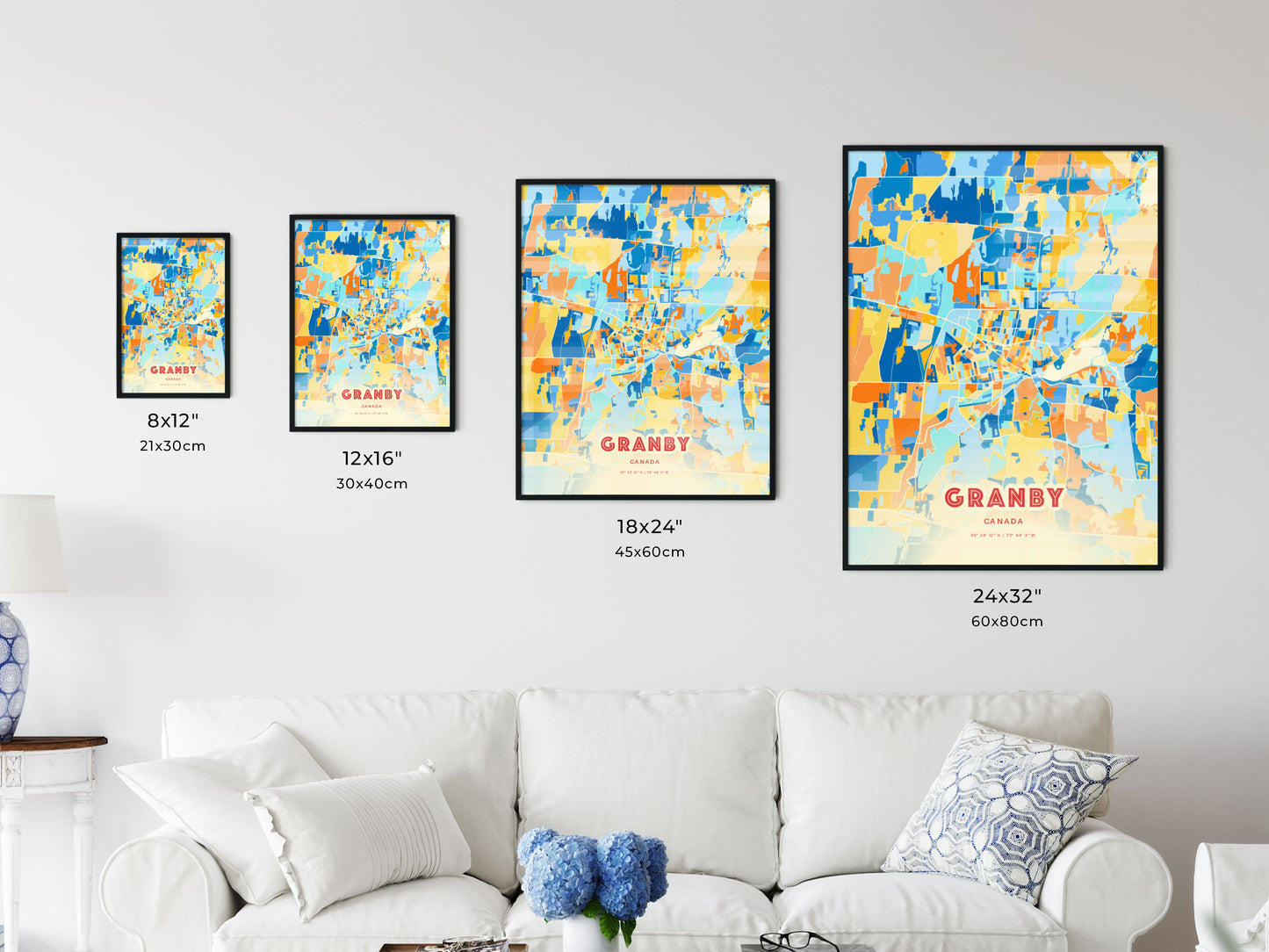 Colorful GRANBY CANADA Fine Art Map Blue Orange