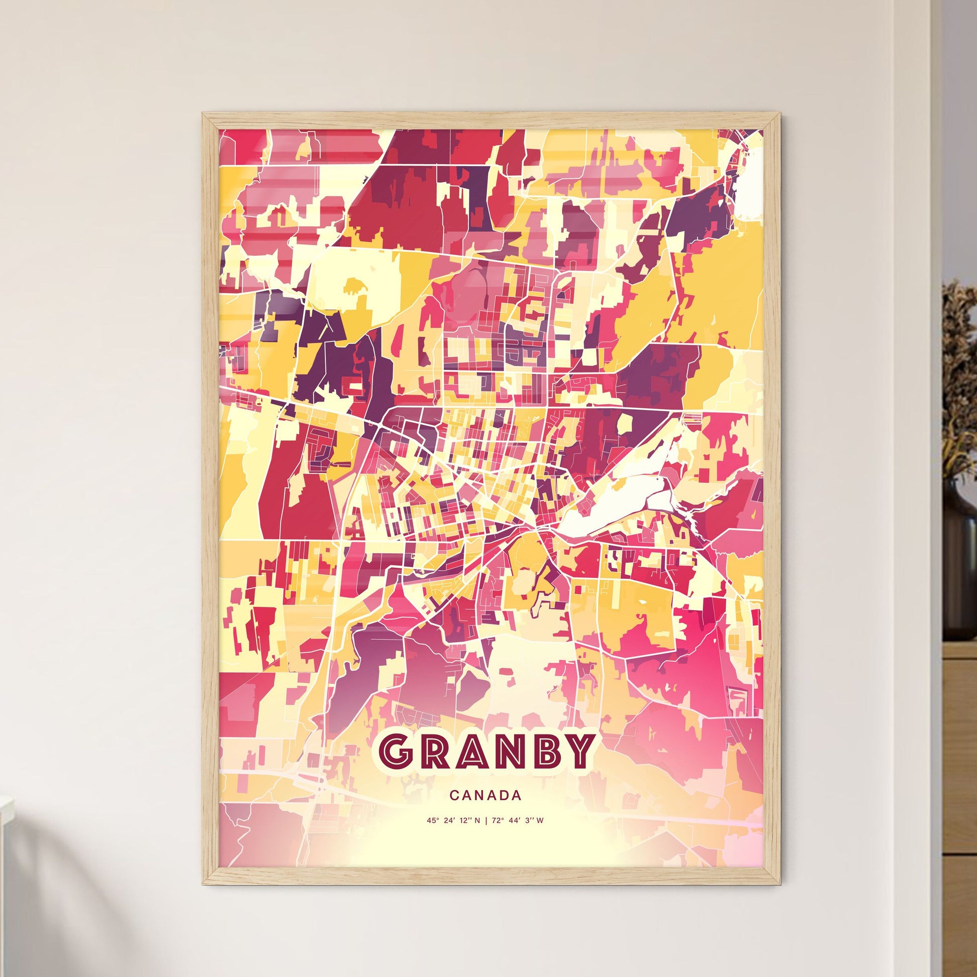 Colorful GRANBY CANADA Fine Art Map Hot Red