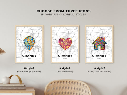 Granby Canada maps with colorful icons