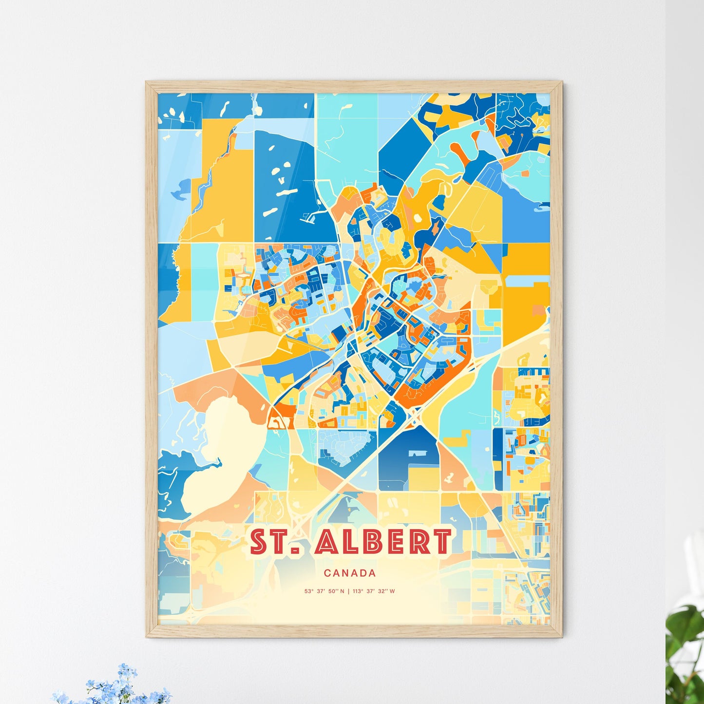 Colorful ST. ALBERT CANADA Fine Art Map Blue Orange