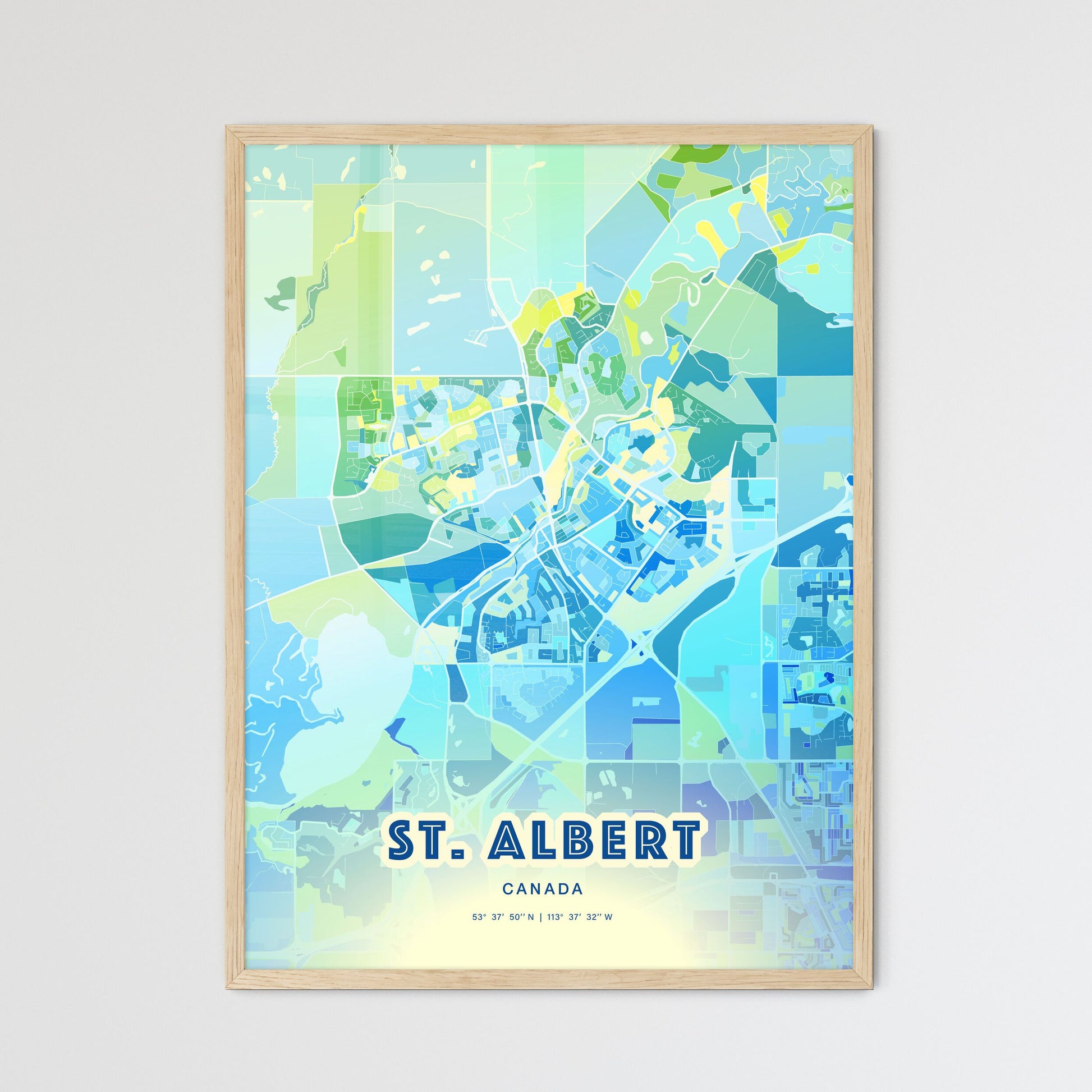 Colorful ST. ALBERT CANADA Fine Art Map Cool Blue