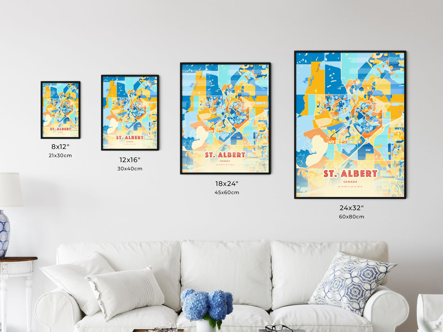 Colorful ST. ALBERT CANADA Fine Art Map Blue Orange