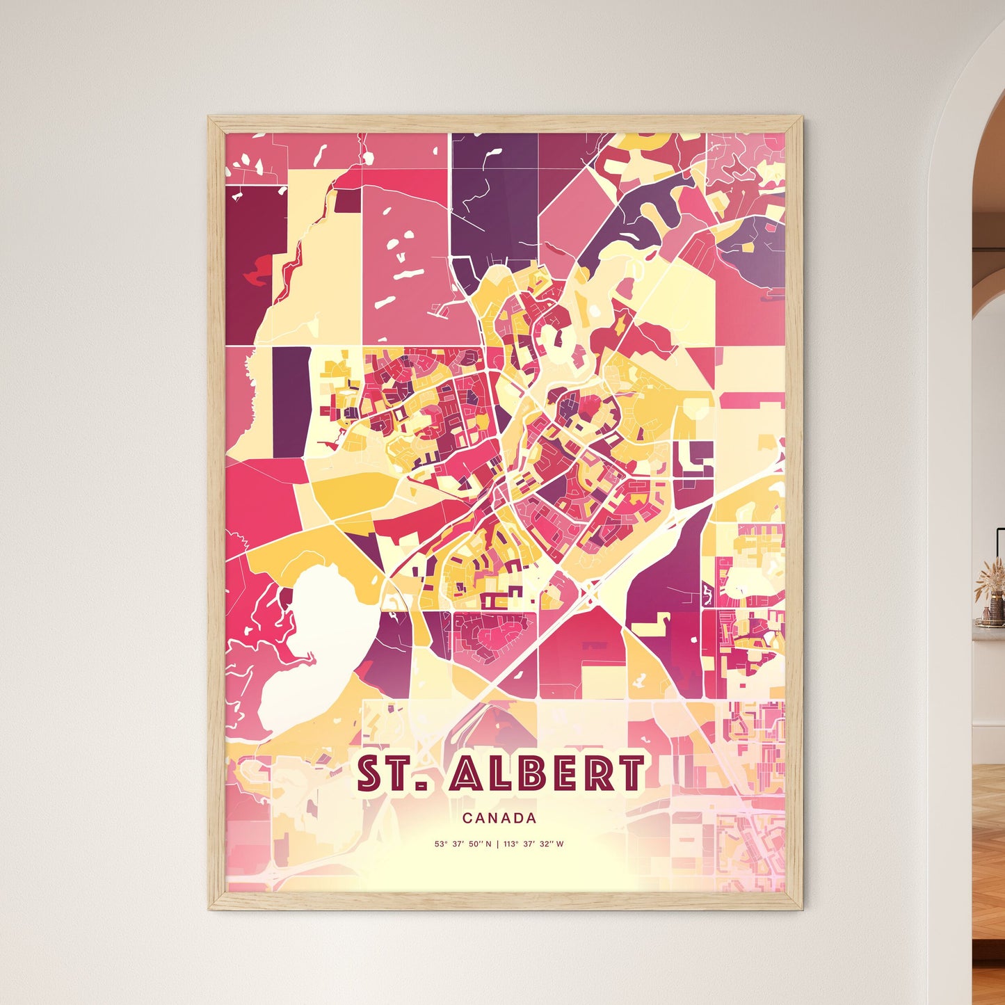 Colorful ST. ALBERT CANADA Fine Art Map Hot Red