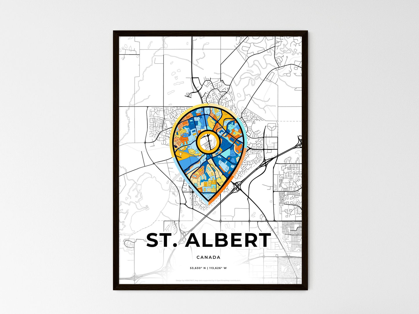St. Albert Canada wedding art map with pointer icon