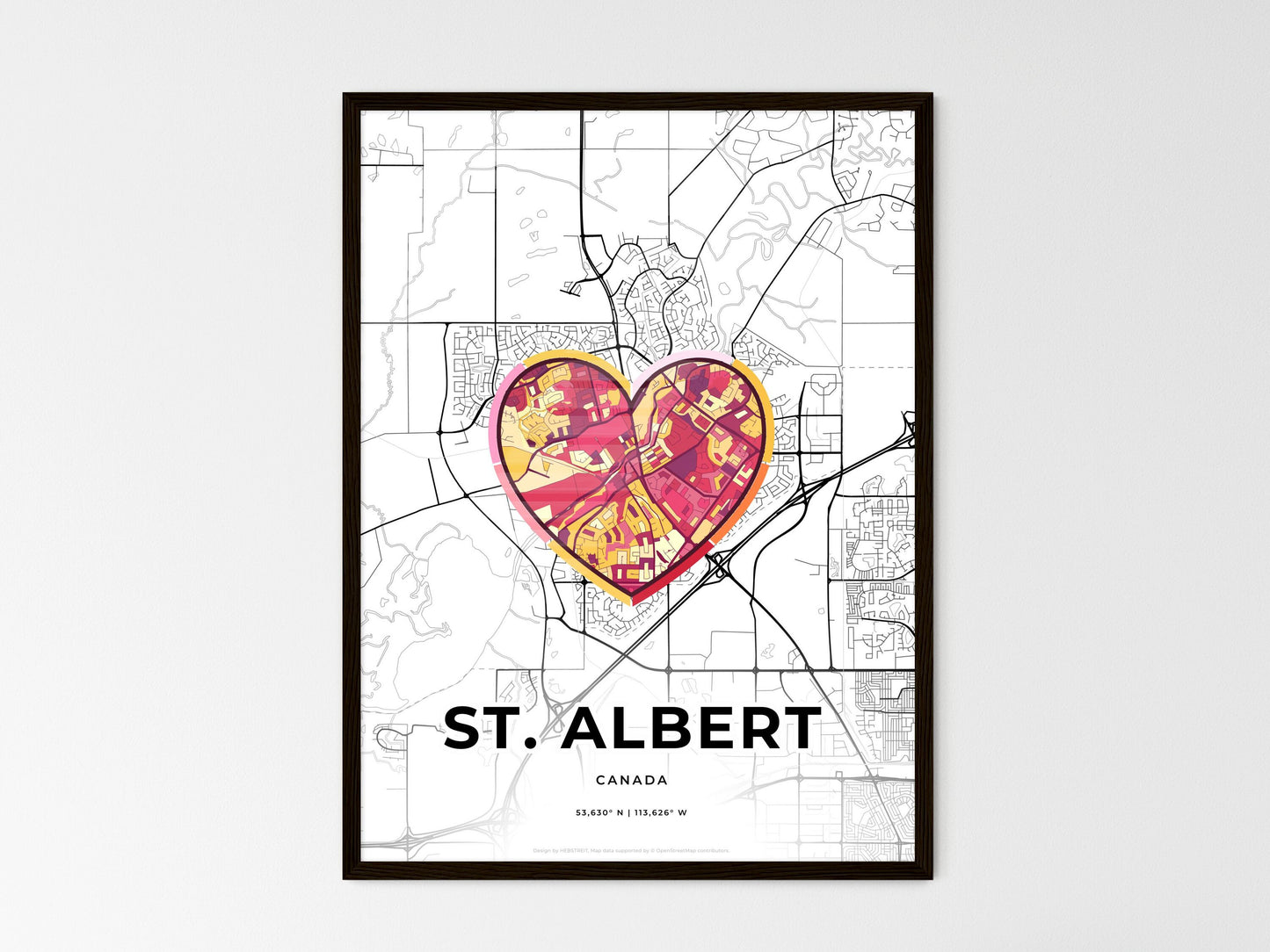 St. Albert Canada wedding art map with heart icon