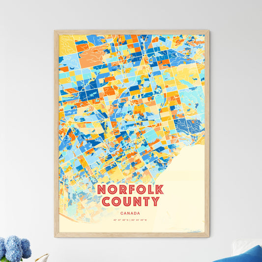 Colorful NORFOLK COUNTY CANADA Fine Art Map Blue Orange