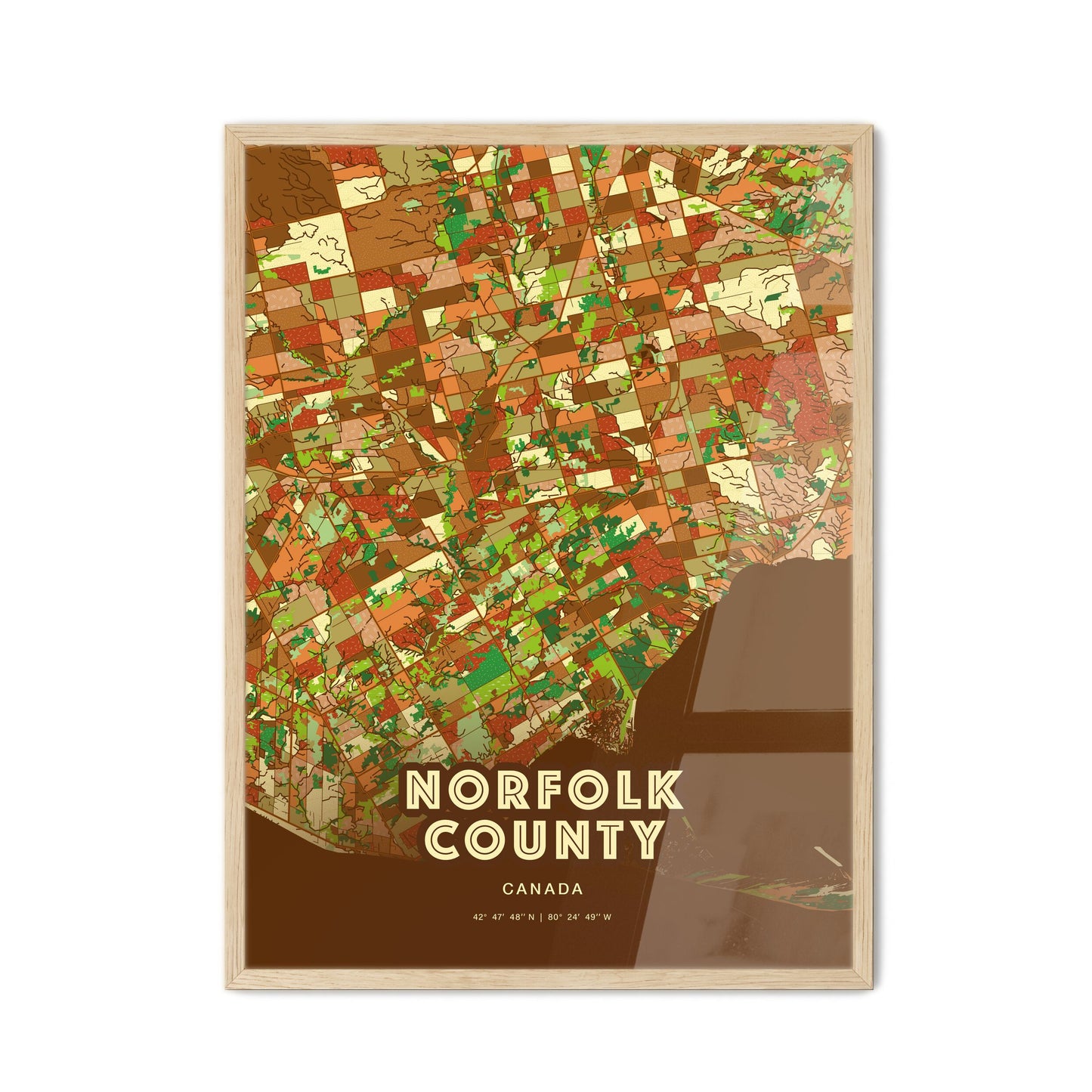 Colorful NORFOLK COUNTY CANADA Fine Art Map Farmhouse