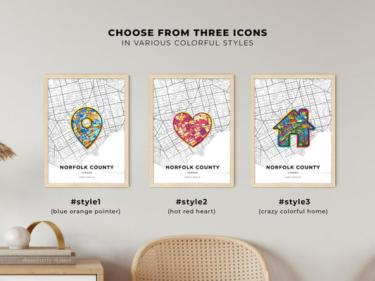 Norfolk County Canada maps with colorful icons