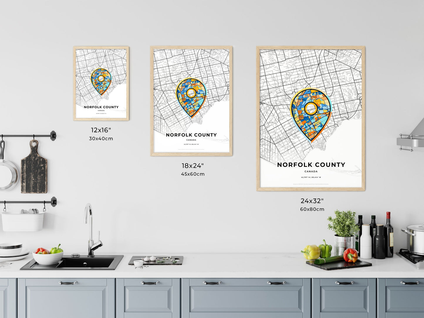 Norfolk County Canada art map size chart