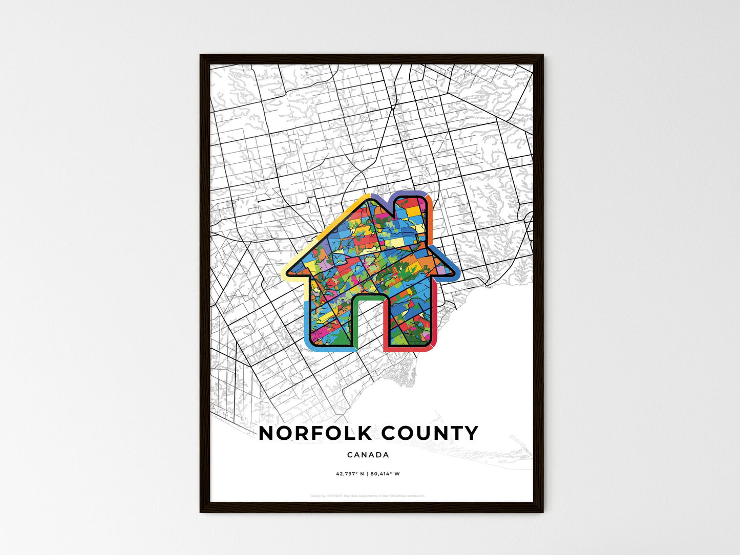 Norfolk County Canada wedding art map with home icon