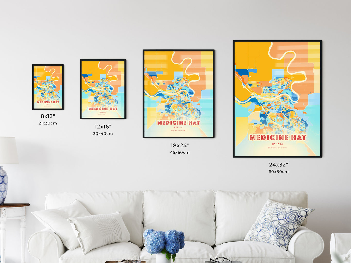 Colorful MEDICINE HAT CANADA Fine Art Map Blue Orange