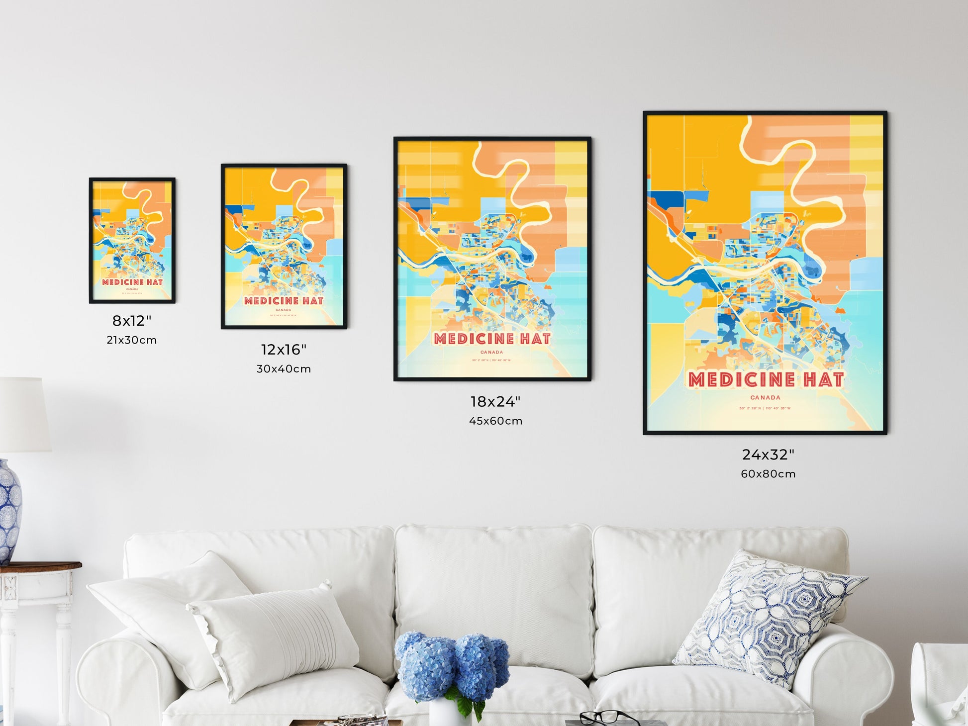 Colorful MEDICINE HAT CANADA Fine Art Map Blue Orange