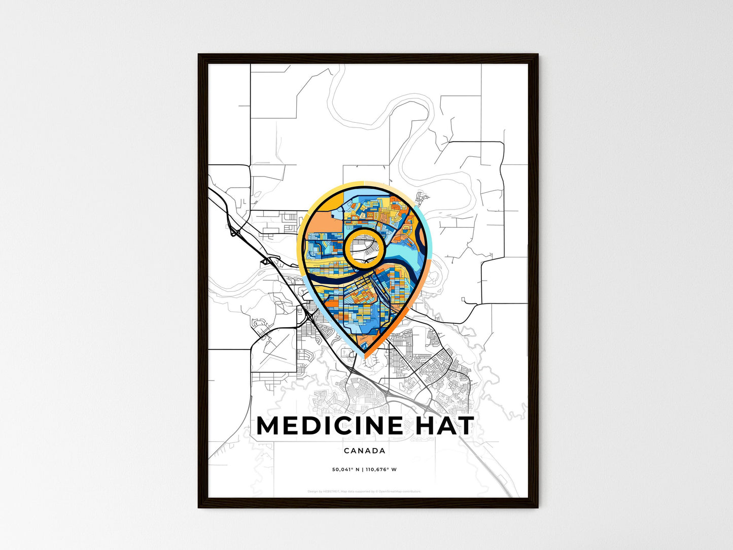 Medicine Hat Canada wedding art map with pointer icon