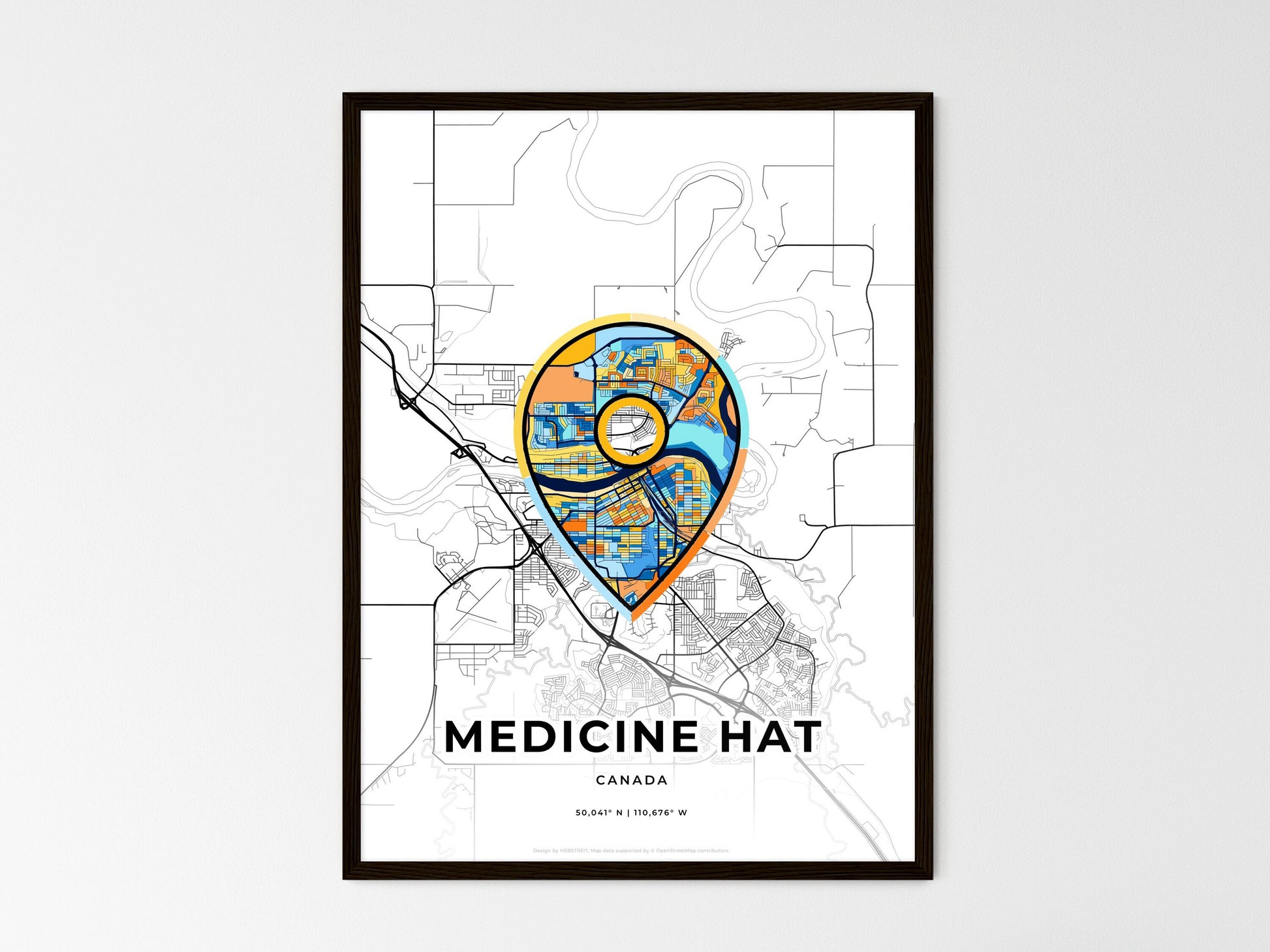 Medicine Hat Canada wedding art map with pointer icon