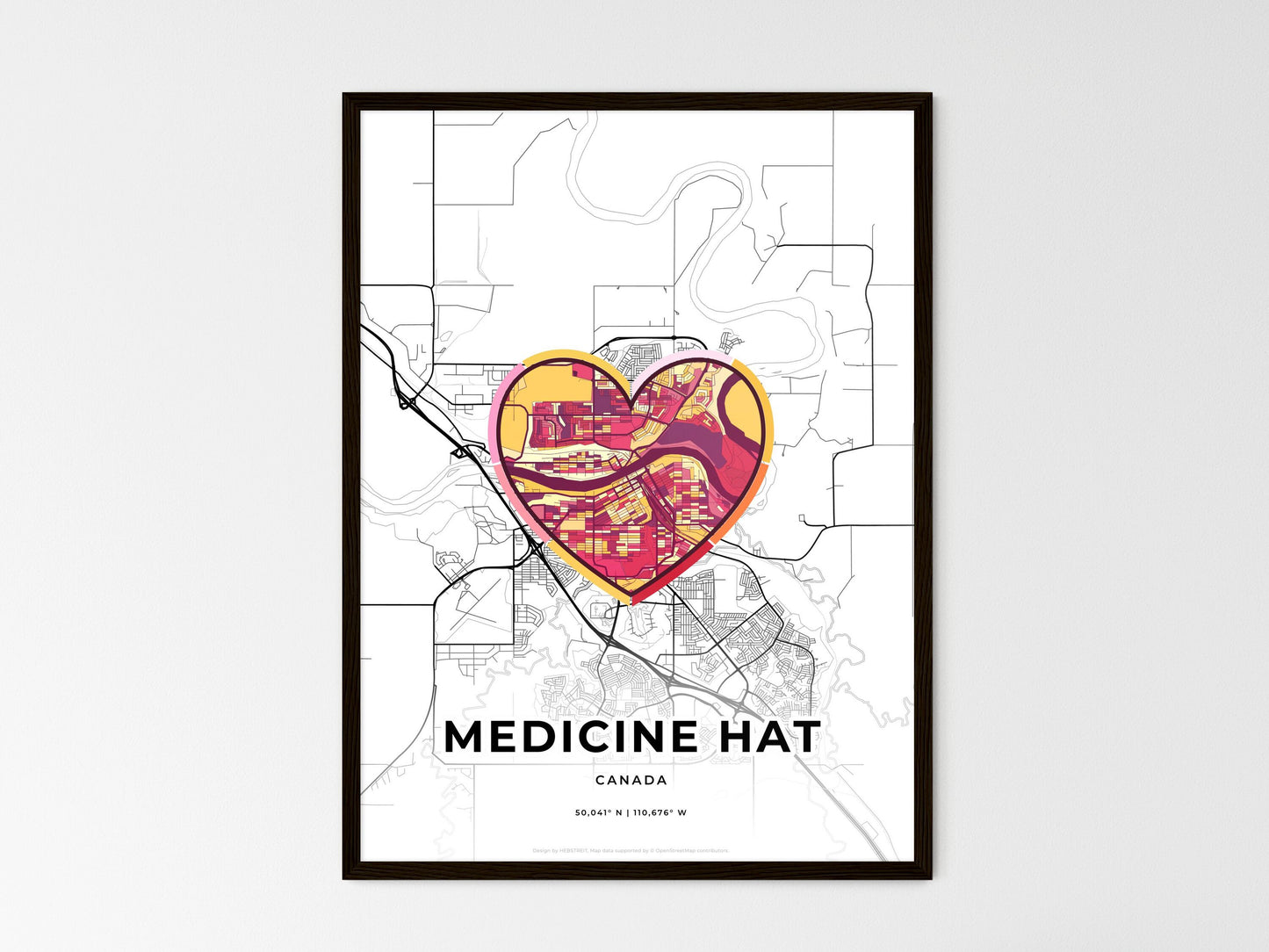 Medicine Hat Canada wedding art map with heart icon