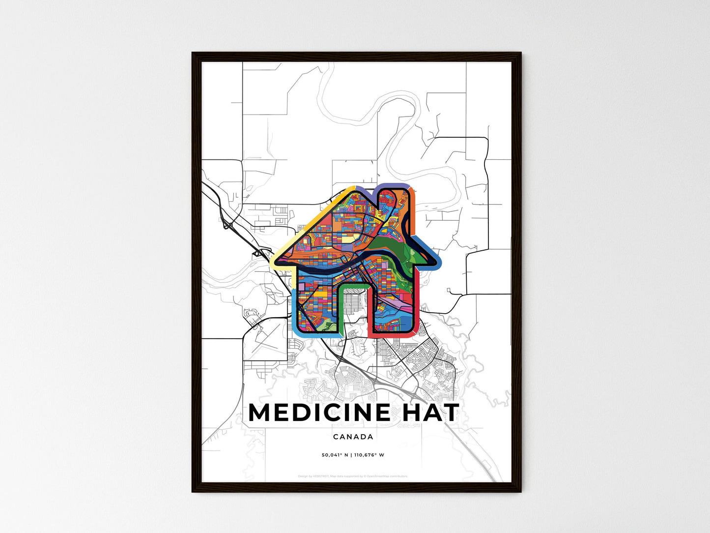 Medicine Hat Canada wedding art map with home icon