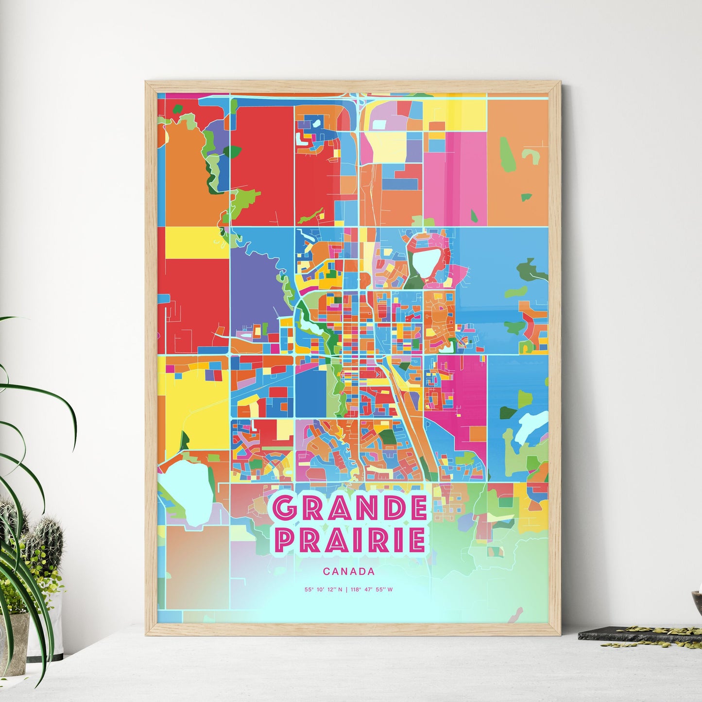 Colorful GRANDE PRAIRIE CANADA Fine Art Map Crazy Colors