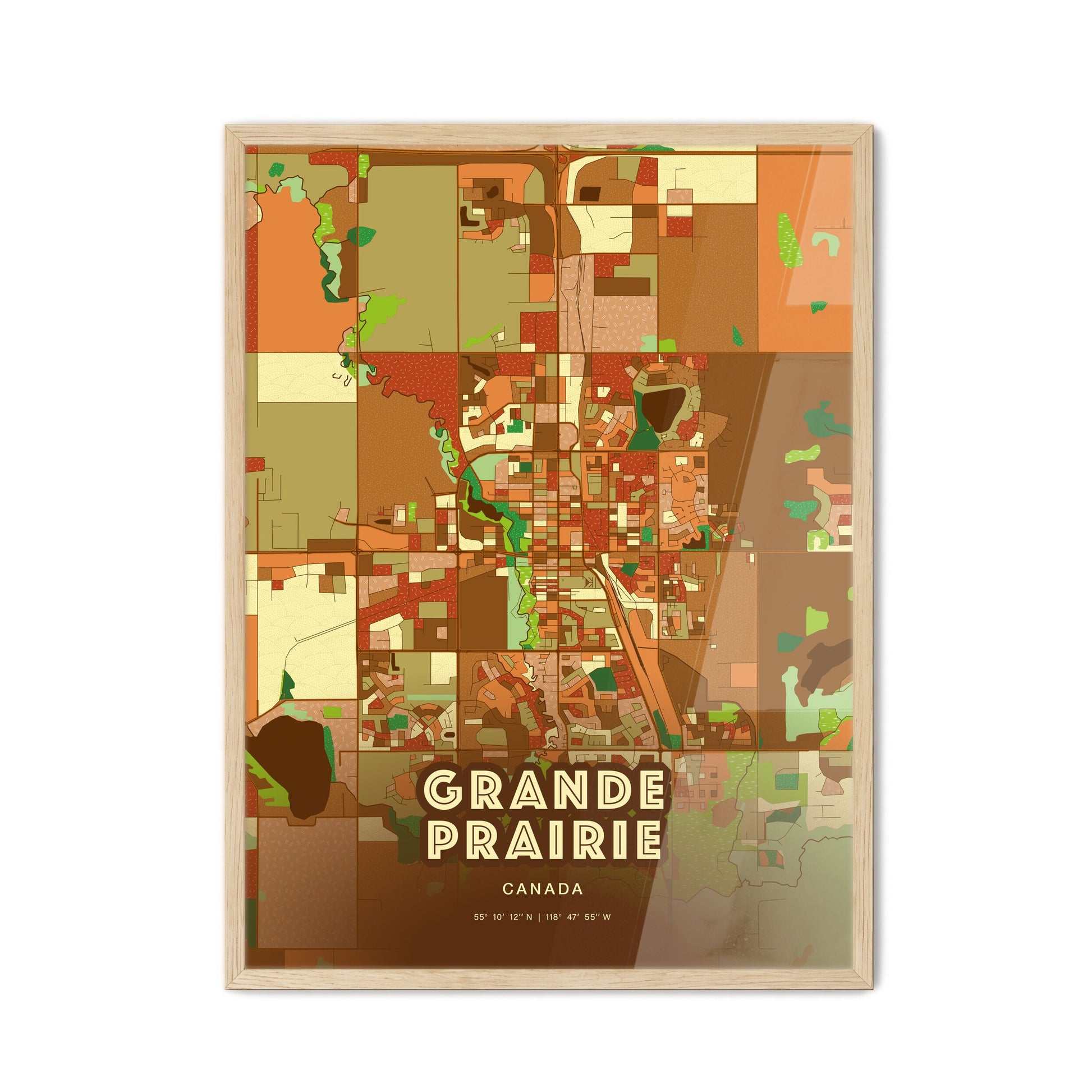 Colorful GRANDE PRAIRIE CANADA Fine Art Map Farmhouse