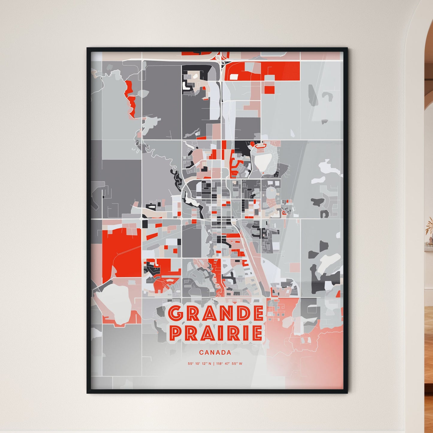 Colorful GRANDE PRAIRIE CANADA Fine Art Map Modern