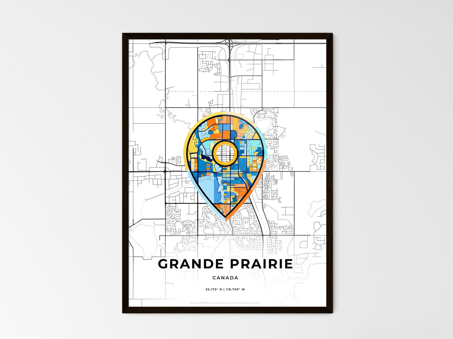 Grande Prairie Canada wedding art map with pointer icon