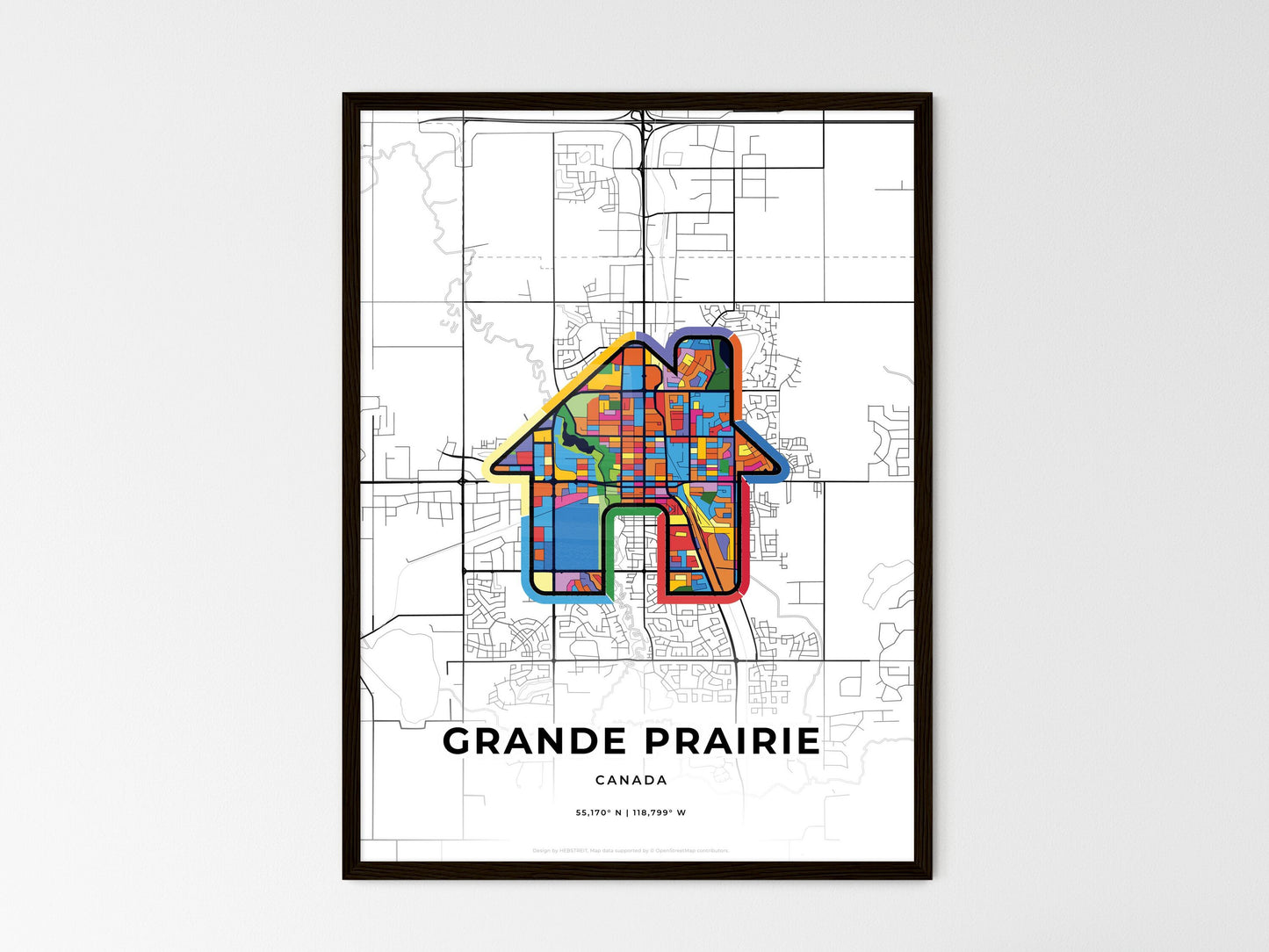 Grande Prairie Canada wedding art map with home icon