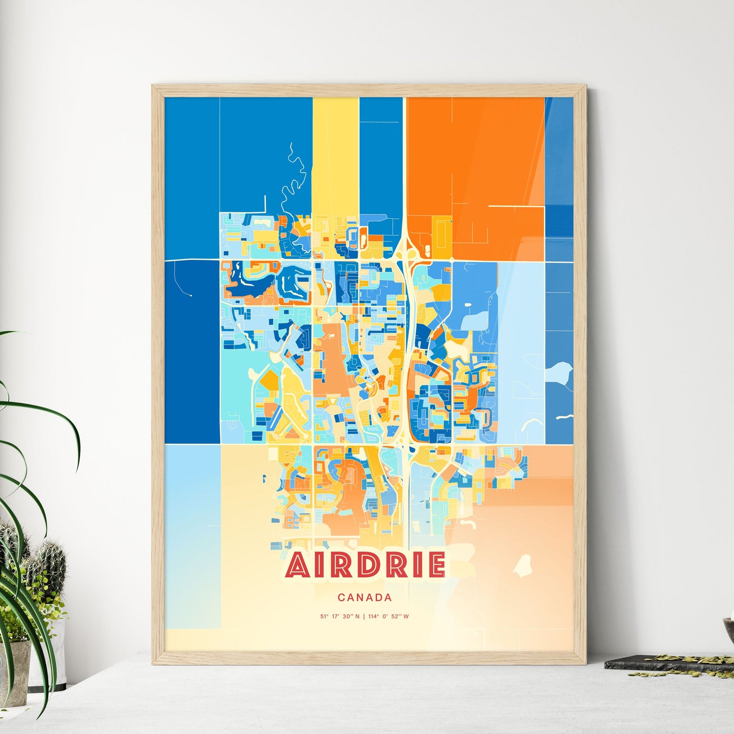 Colorful AIRDRIE CANADA Fine Art Map Blue Orange