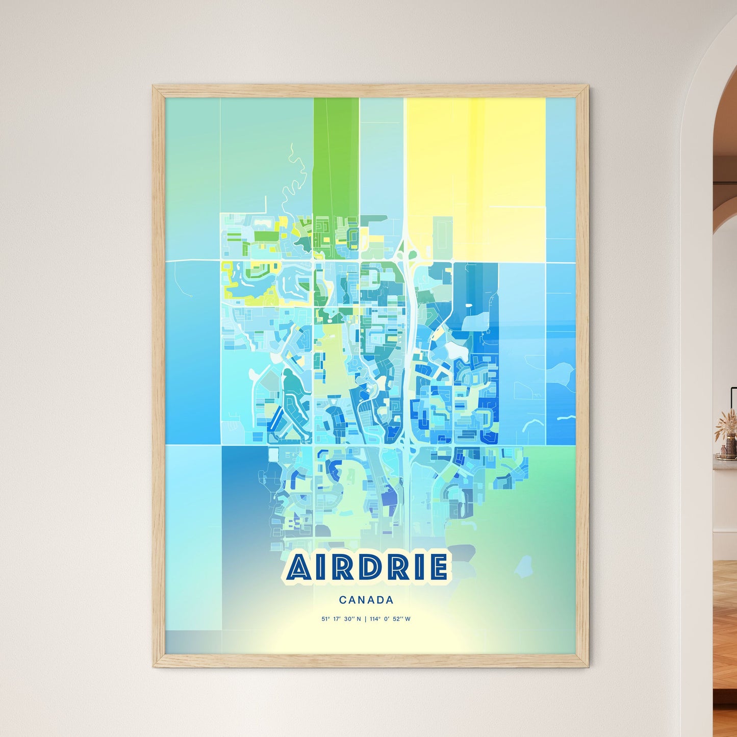 Colorful AIRDRIE CANADA Fine Art Map Cool Blue