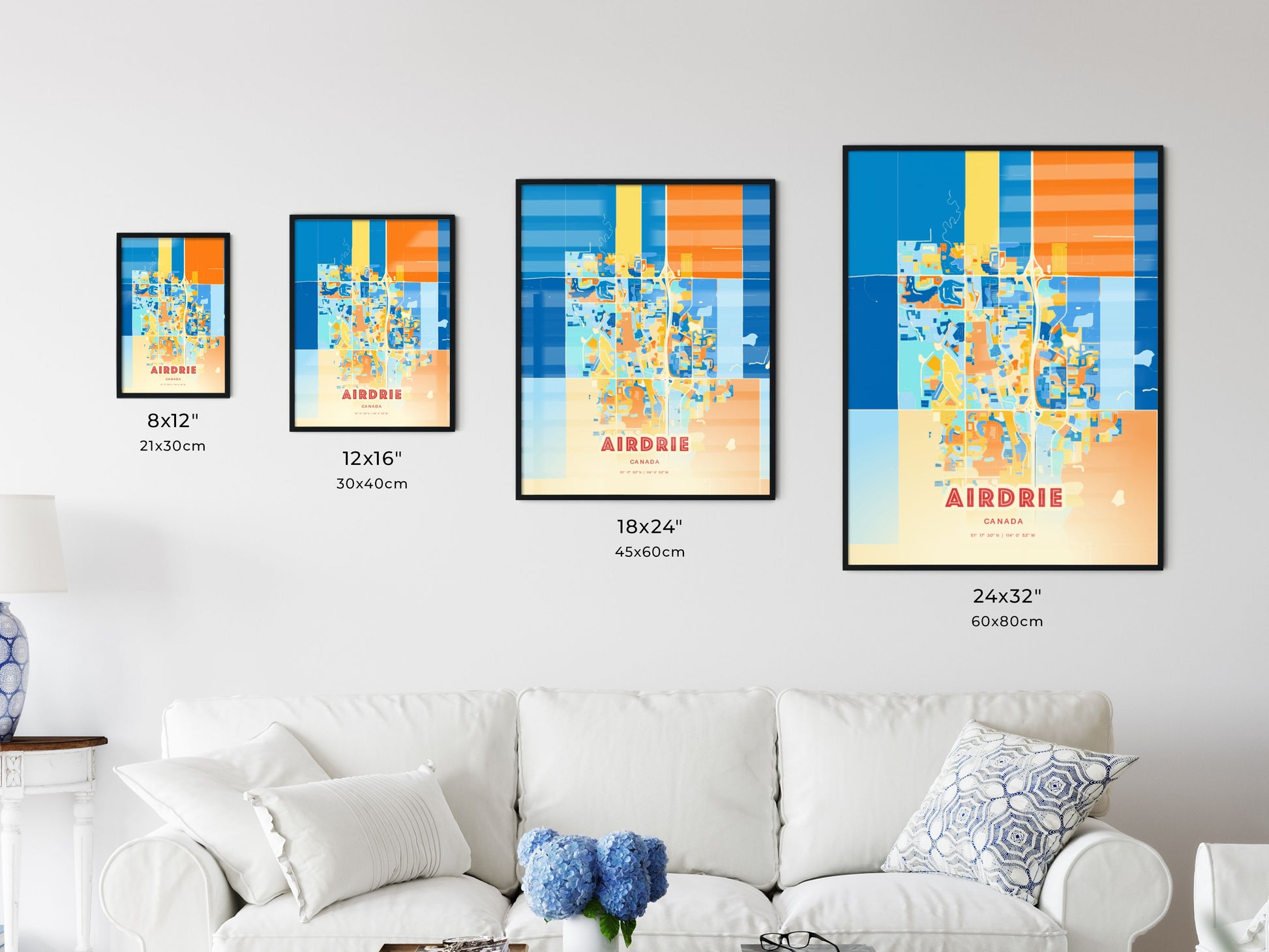 Colorful AIRDRIE CANADA Fine Art Map Blue Orange