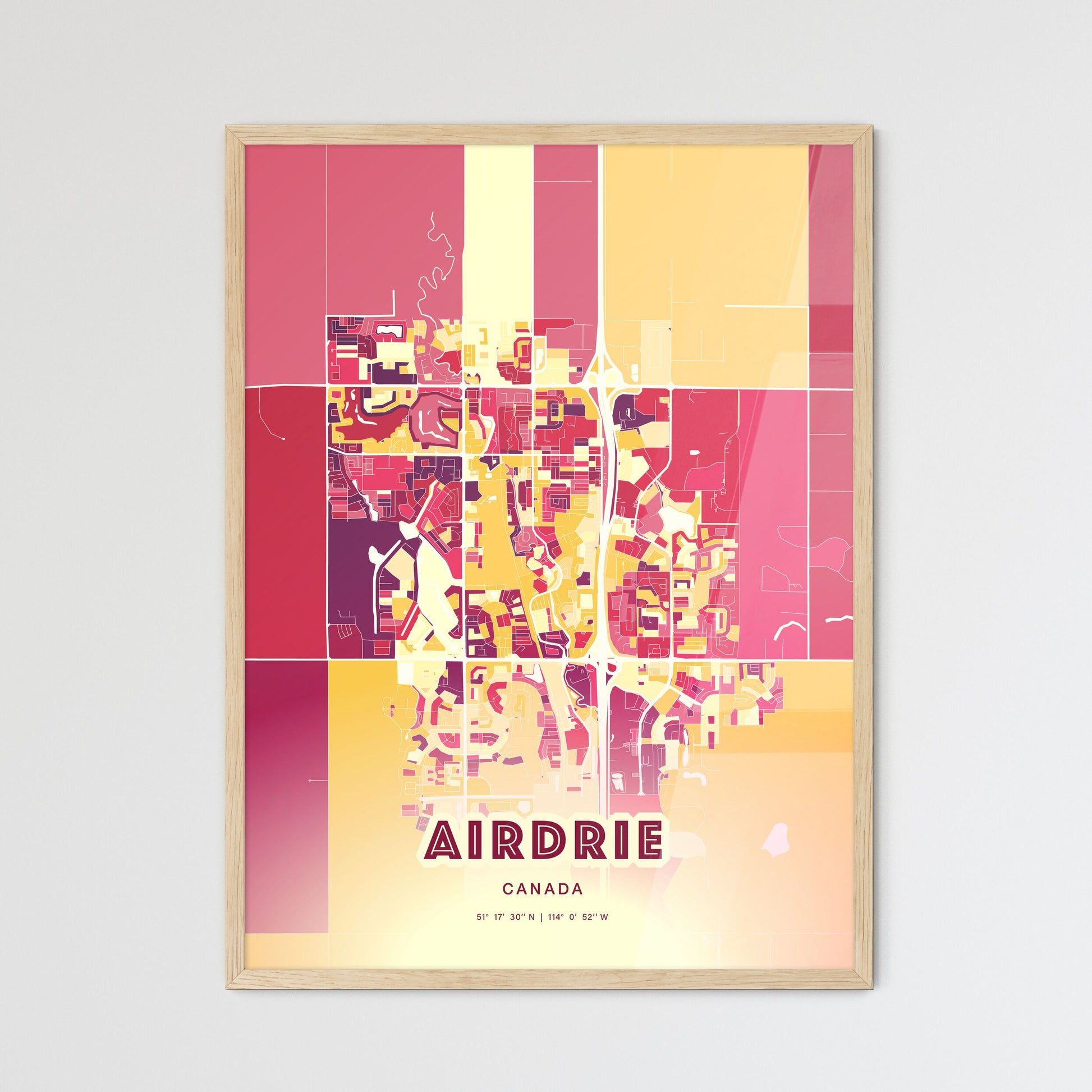 Colorful AIRDRIE CANADA Fine Art Map Hot Red