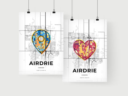 AIRDRIE CANADA minimal art map with a colorful icon. Where it all began, Couple map gift.