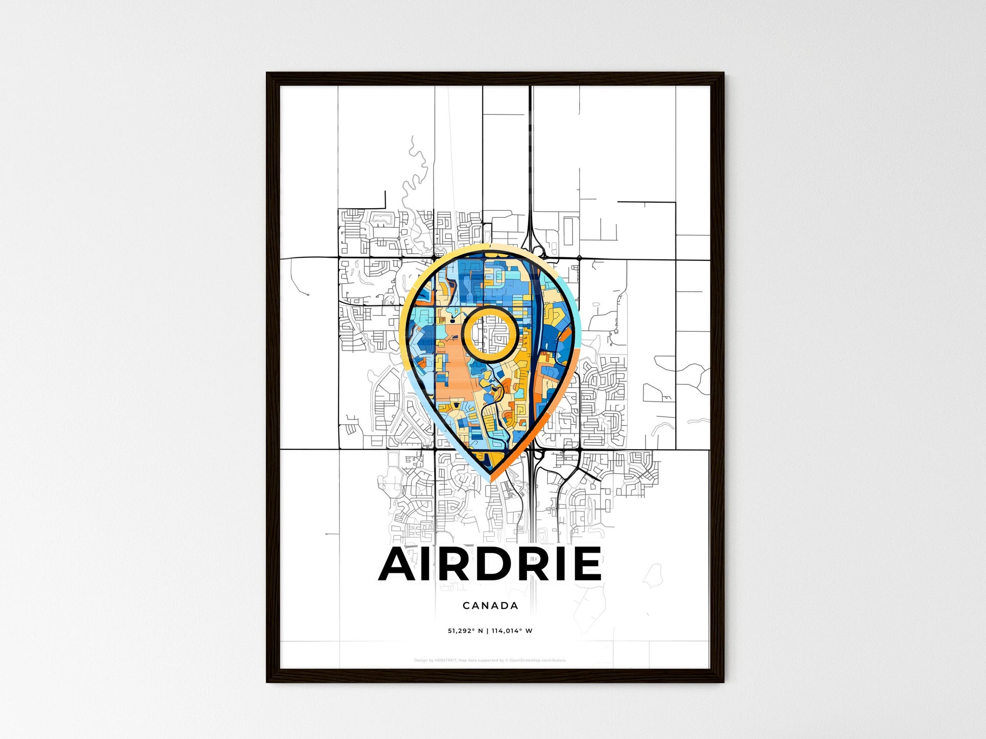 AIRDRIE CANADA minimal art map with a colorful icon. Where it all began, Couple map gift. Style 1