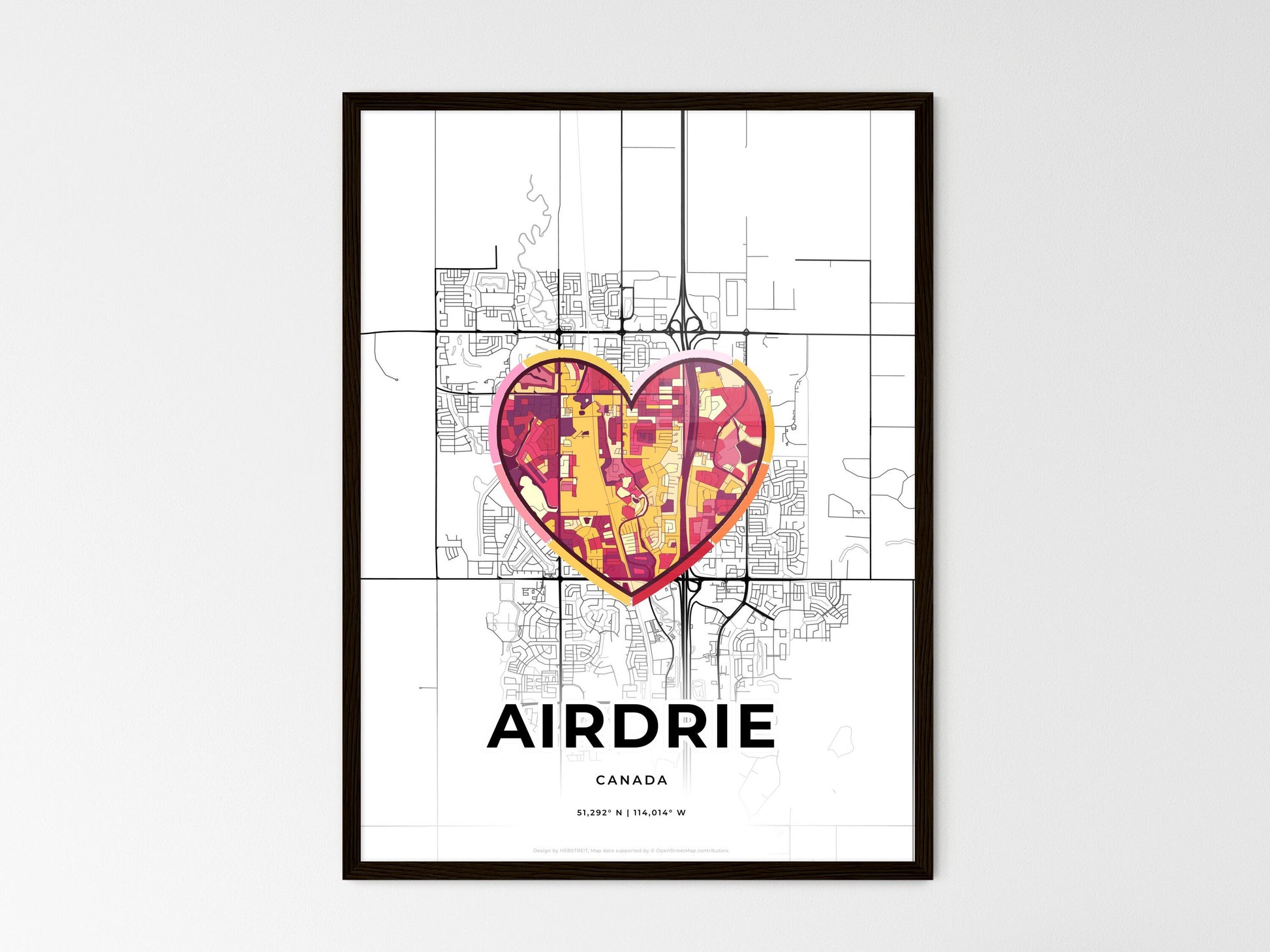 AIRDRIE CANADA minimal art map with a colorful icon. Where it all began, Couple map gift. Style 2