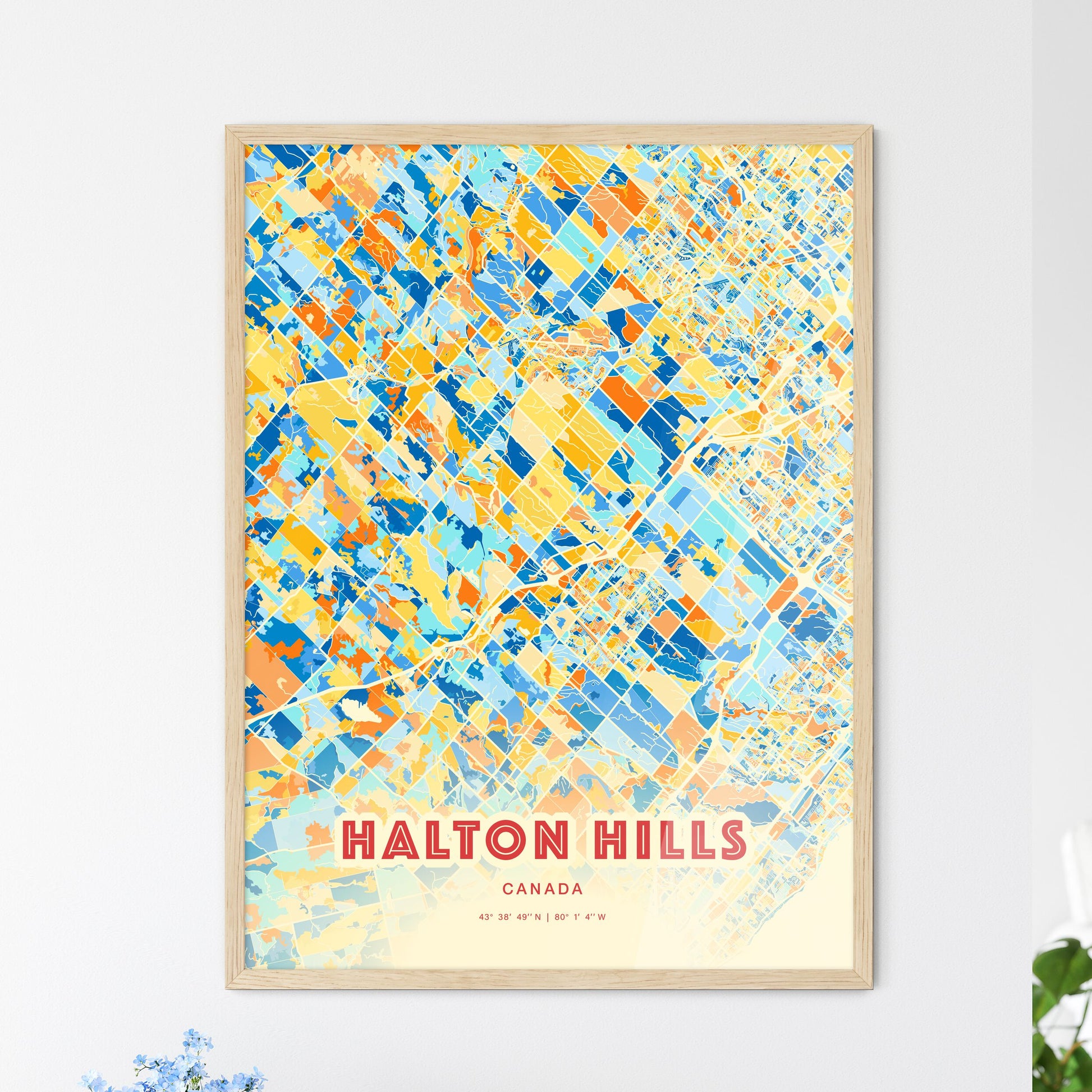 Colorful HALTON HILLS CANADA Fine Art Map Blue Orange