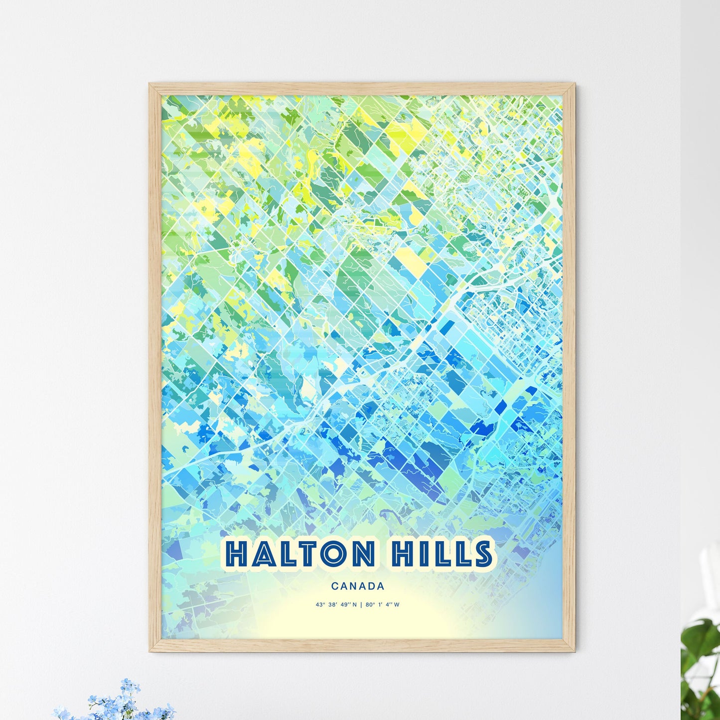 Colorful HALTON HILLS CANADA Fine Art Map Cool Blue