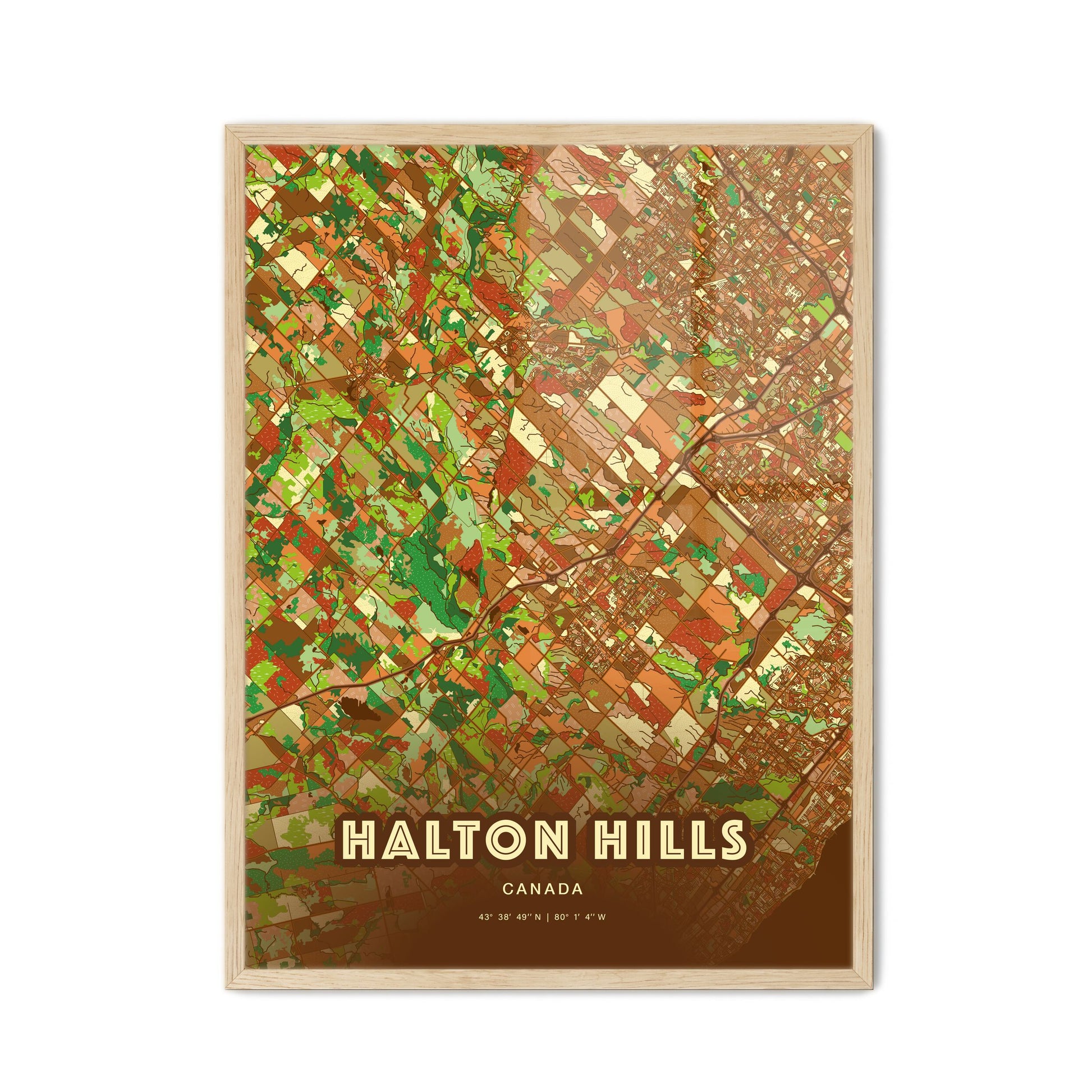 Colorful HALTON HILLS CANADA Fine Art Map Farmhouse