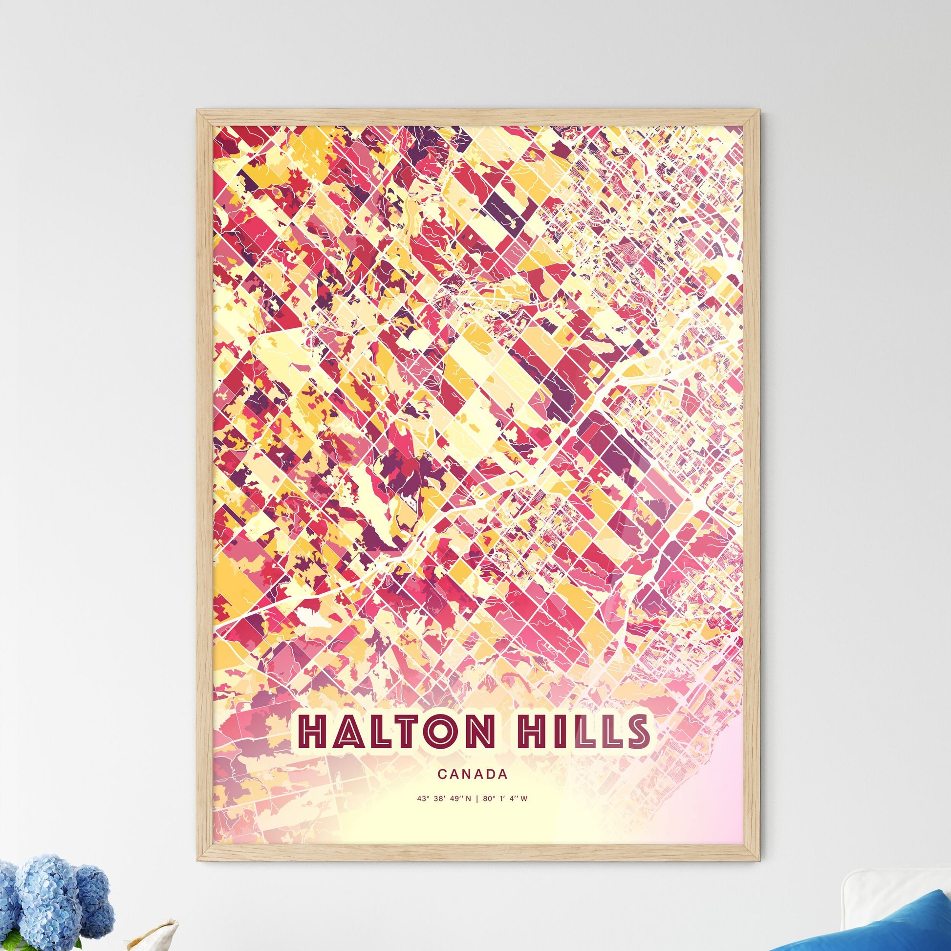 Colorful HALTON HILLS CANADA Fine Art Map Hot Red