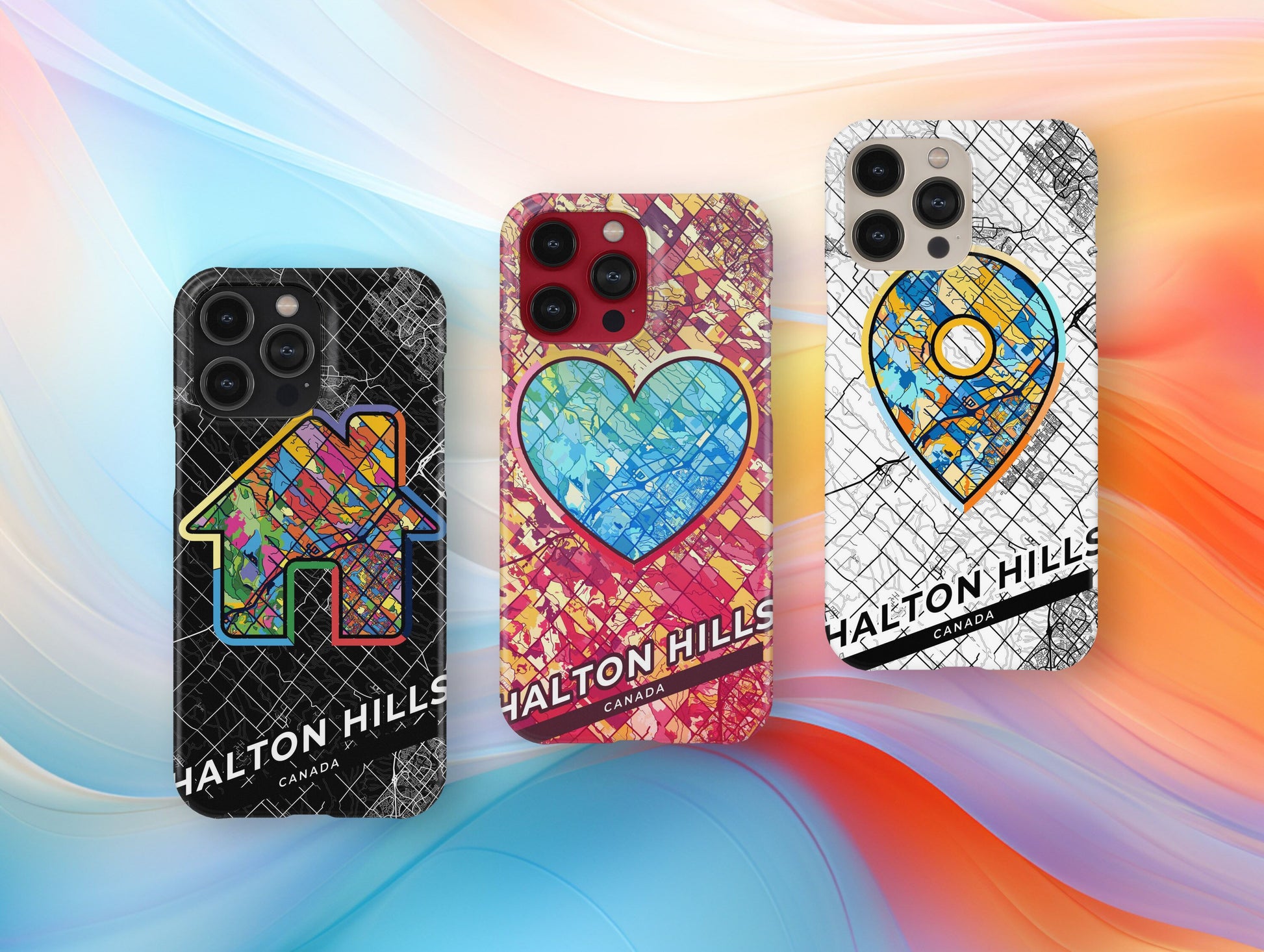 Halton Hills Canada slim phone case with colorful icon. Birthday, wedding or housewarming gift. Couple match cases.