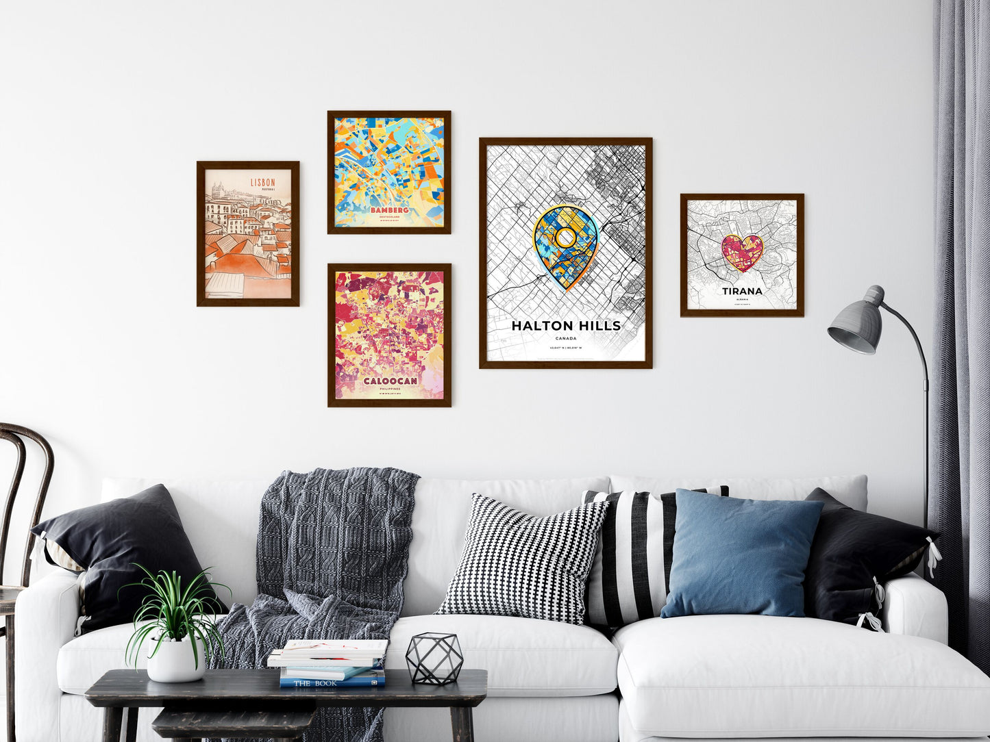 Halton Hills Canada wall art with creative maps