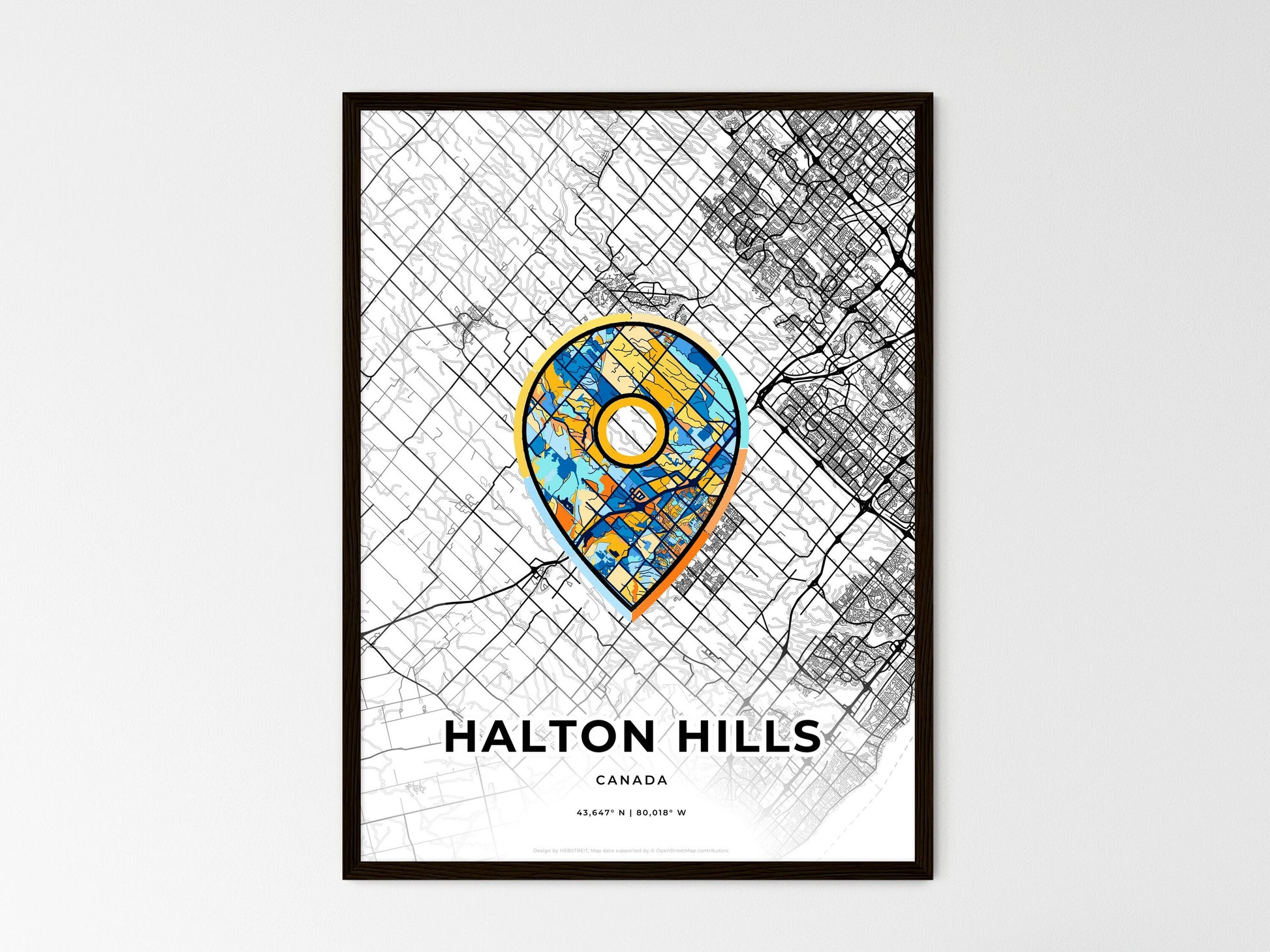 Halton Hills Canada wedding art map with pointer icon