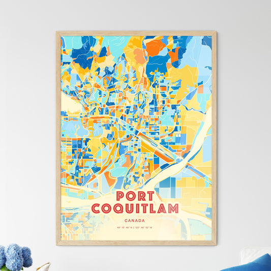 Colorful PORT COQUITLAM CANADA Fine Art Map Blue Orange