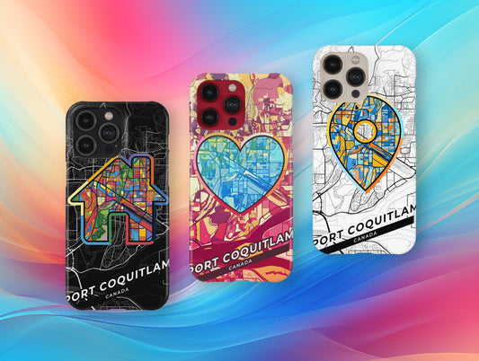 Port Coquitlam Canada slim phone case with colorful icon. Birthday, wedding or housewarming gift. Couple match cases.