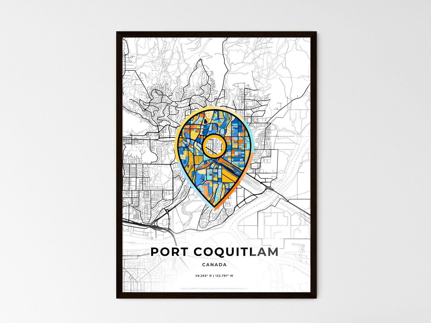Port Coquitlam Canada wedding art map with pointer icon