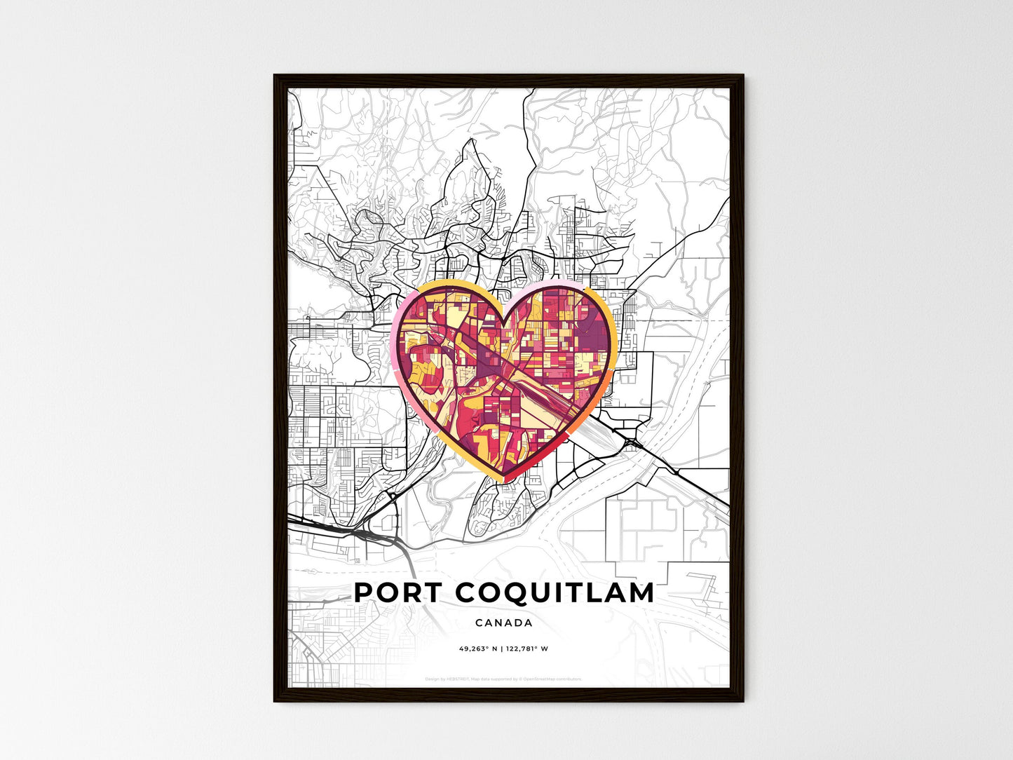 Port Coquitlam Canada wedding art map with heart icon