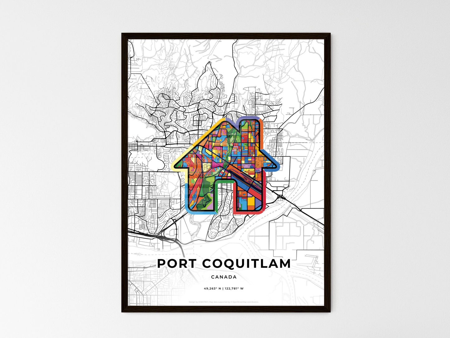 Port Coquitlam Canada wedding art map with home icon