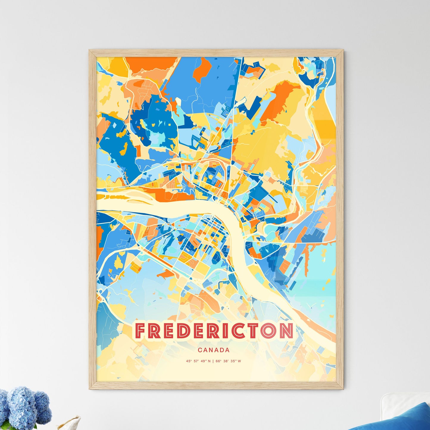 Colorful FREDERICTON CANADA Fine Art Map Blue Orange