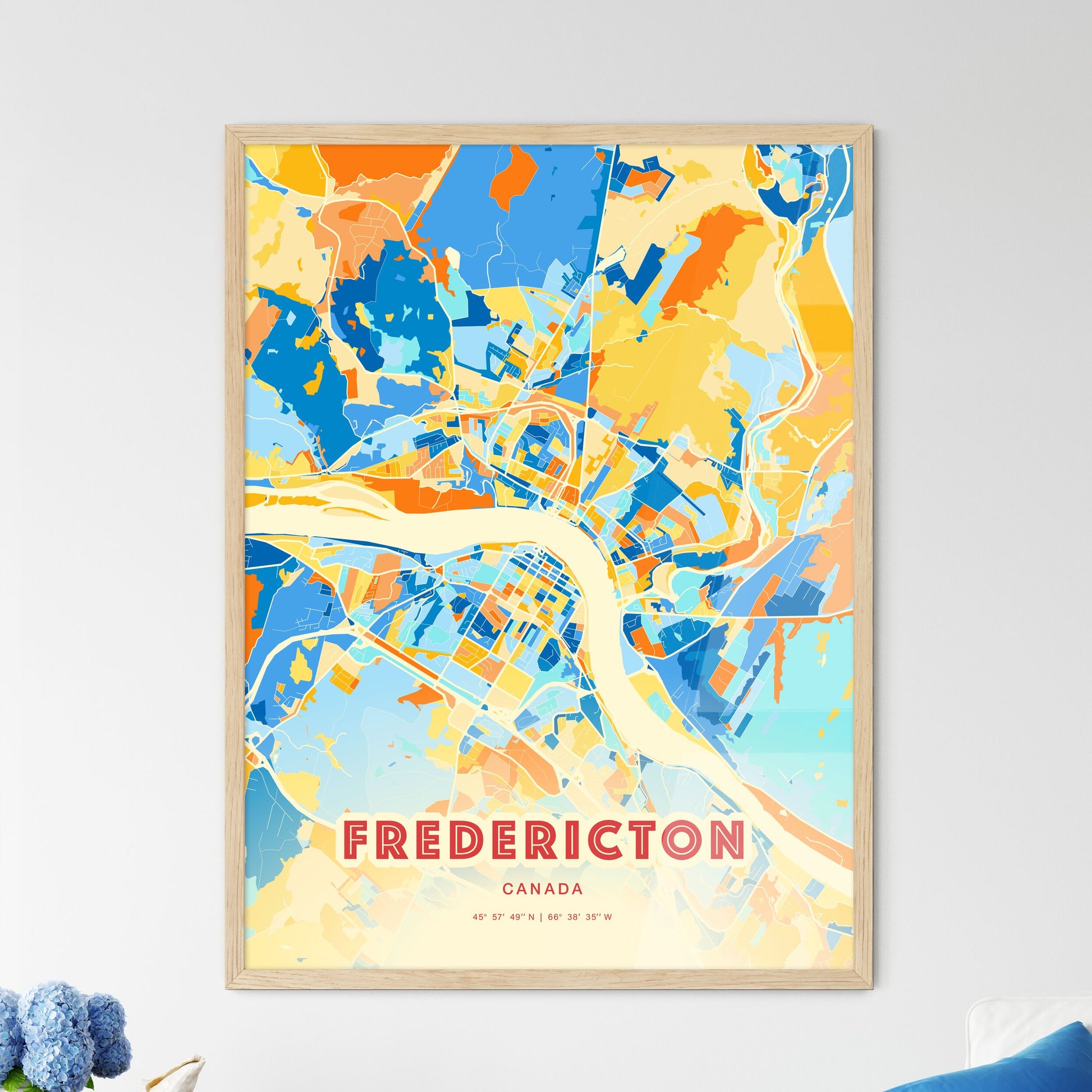 Colorful FREDERICTON CANADA Fine Art Map Blue Orange