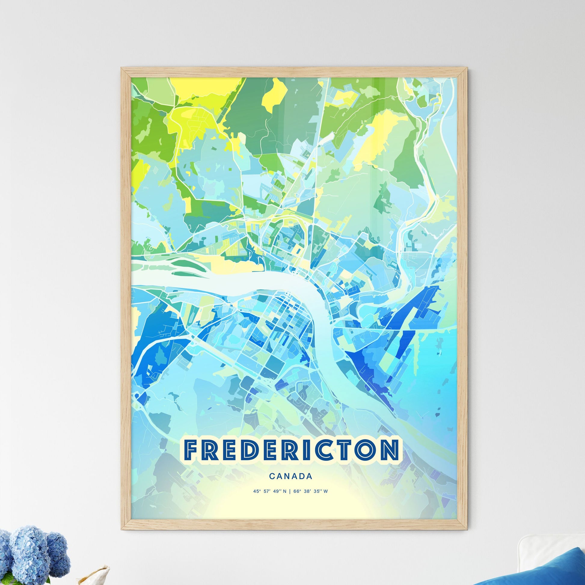 Colorful FREDERICTON CANADA Fine Art Map Cool Blue