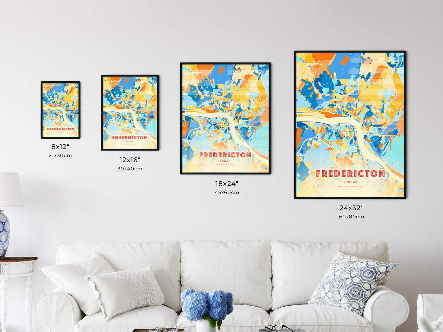 Colorful FREDERICTON CANADA Fine Art Map Blue Orange