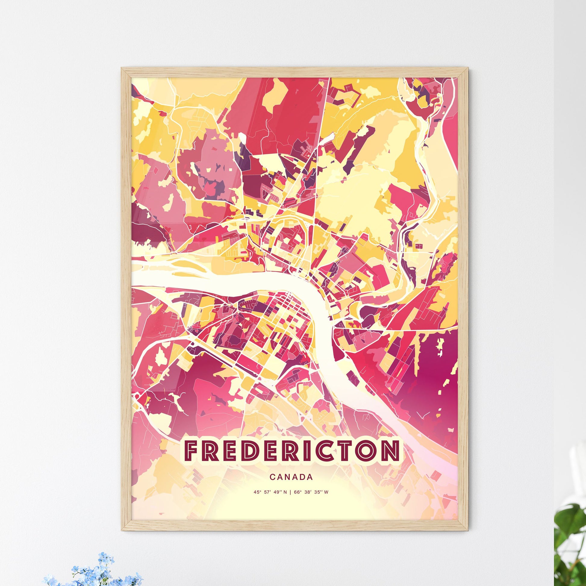 Colorful FREDERICTON CANADA Fine Art Map Hot Red